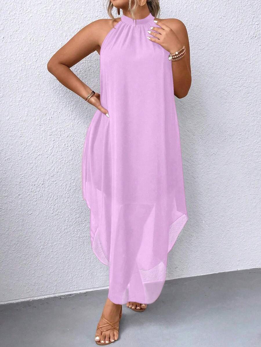 SHEIN Clasi Robe longue femme à col ras-du-cou asymétrique avec ourlet unicolore