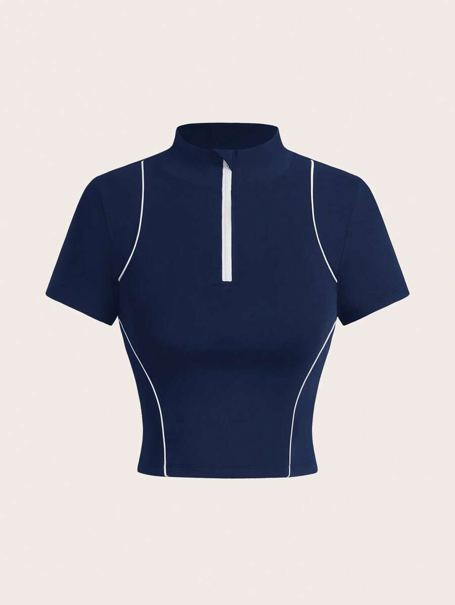 SHEIN Sport Gameset Chemise de sport ajustée pour femmes avec demi-zip, yoga, amincissante, pour l'extérieur