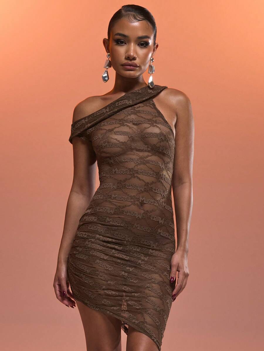 MUSERA One Shoulder Asymmetric 'Musera' Patterned Lace Bodycon Mini Dress Summer Holiday Sexy Ibiza Fits Spring Vacation Beach