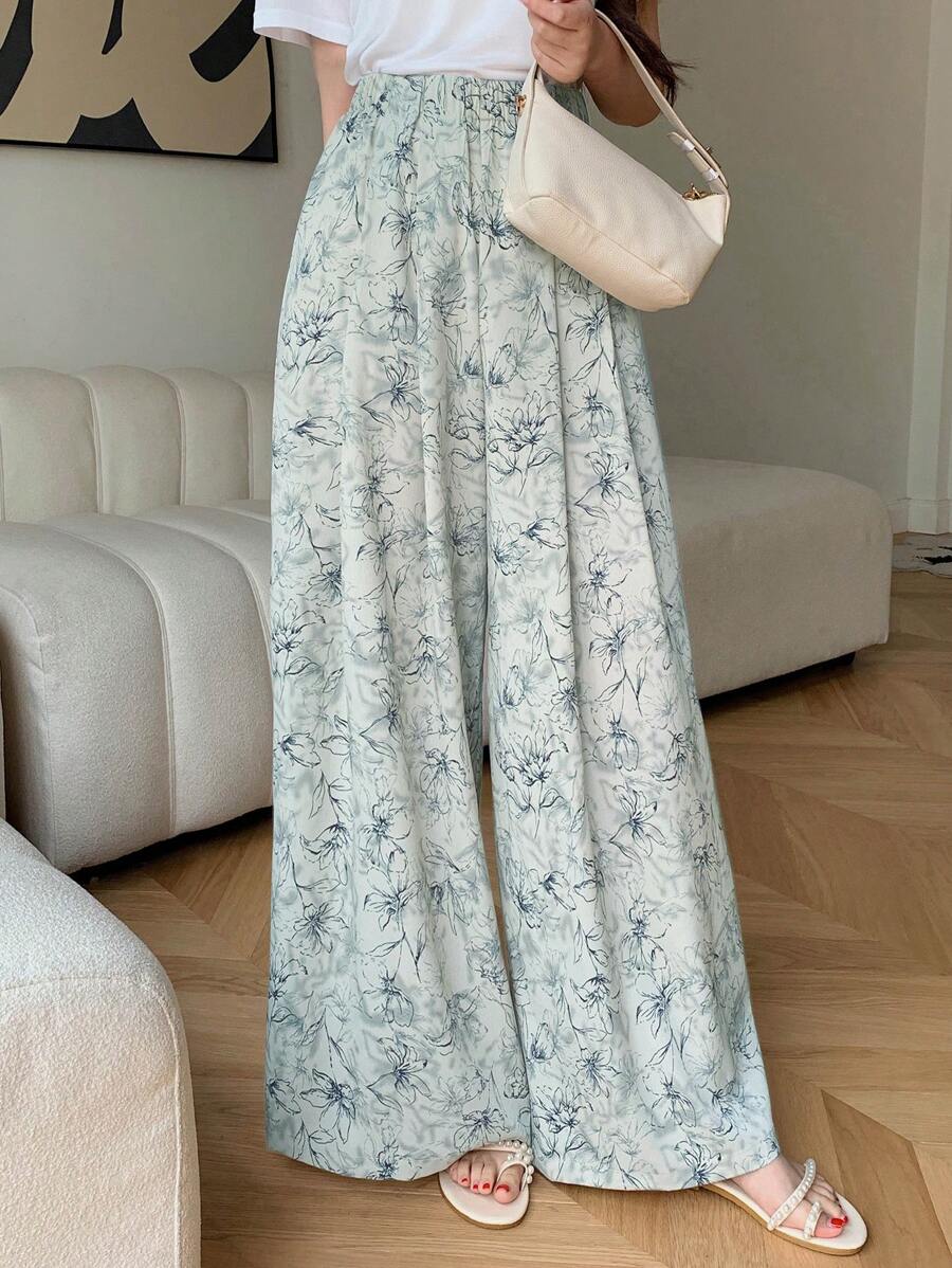 DAZY Pantalones casuales de mujer con estampado floral, minimalistas y de moda, adecuados para el verano