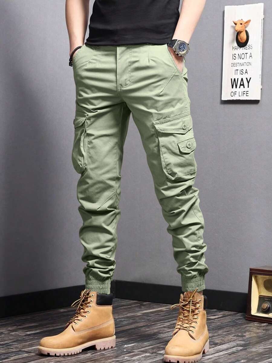 Manfinity Homme Men's Solid Color Pocket Simple Fashion Pants, Suitable For Summer , Cargo Pants Men Jeans, Men Clothes Pants, Men Fashion Pants