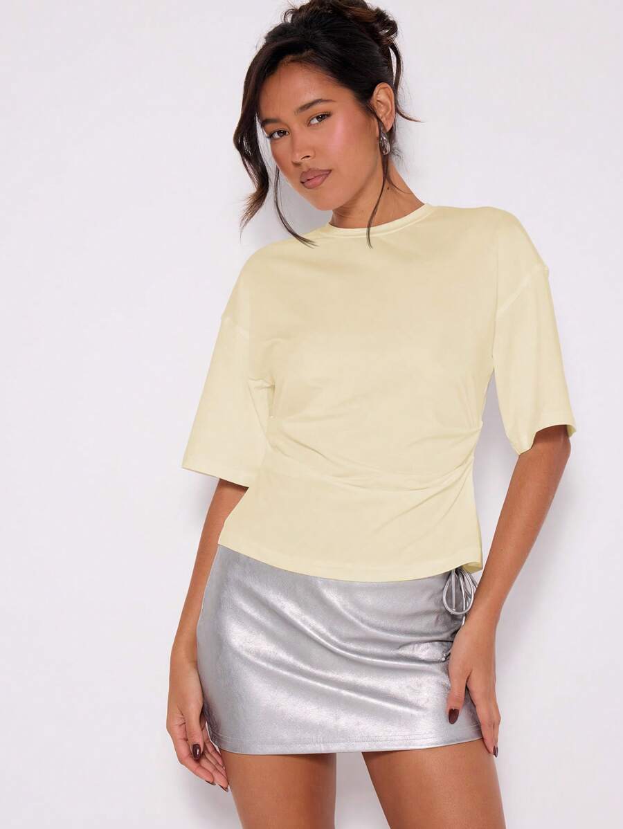 MUSERA Cinched Waist Ruched T-Shirt Casual Summer Spring Airport Holiday Fall Back To School