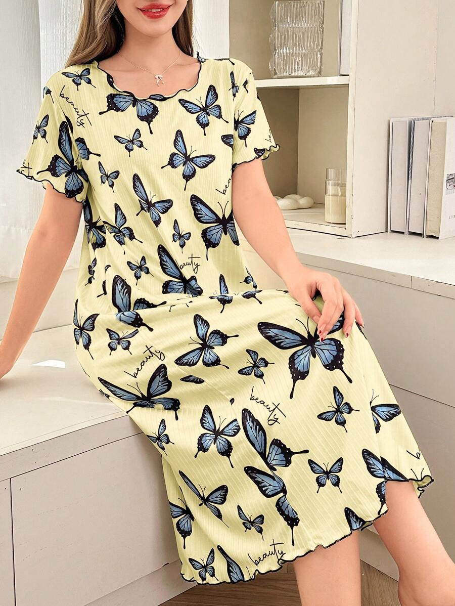 Dream Adore Camisón de manga corta con estampado de mariposas, minimalista y de moda, adecuado para el verano