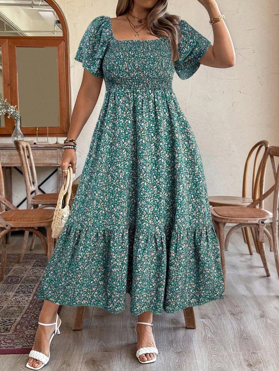 Weeklong Robe à imprimé floral style liberty avec taille cintrée, grande taille, tenue de détente/vacances pour femmes
