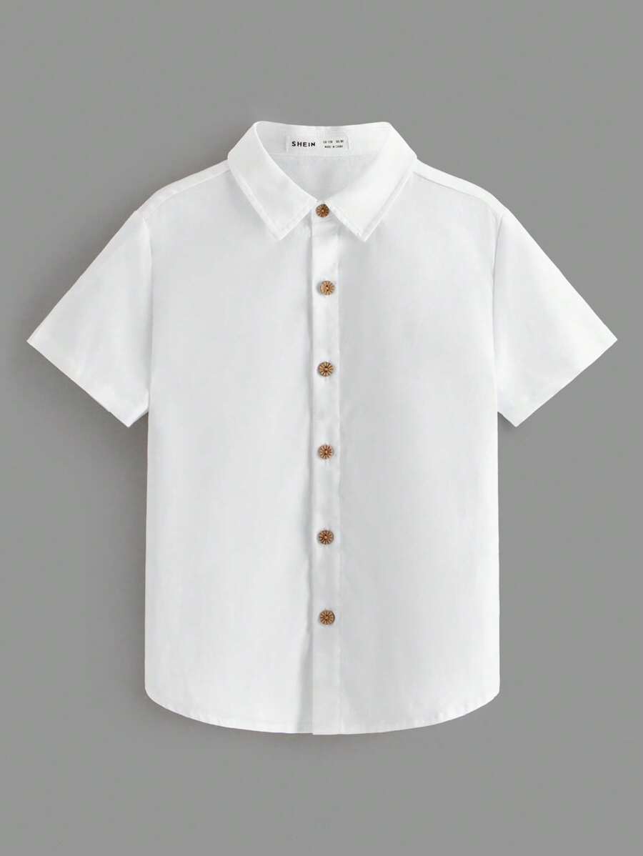 SHEIN Tween Boys' Solid Color Button Down Casual Shirt