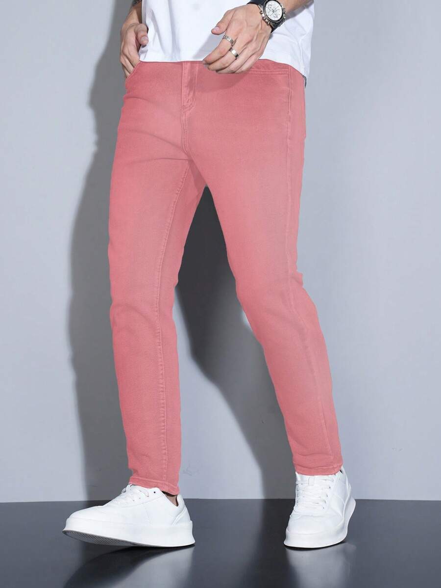 Manfinity Homme Men's Casual Minimalist Solid Color Tapered Jeans