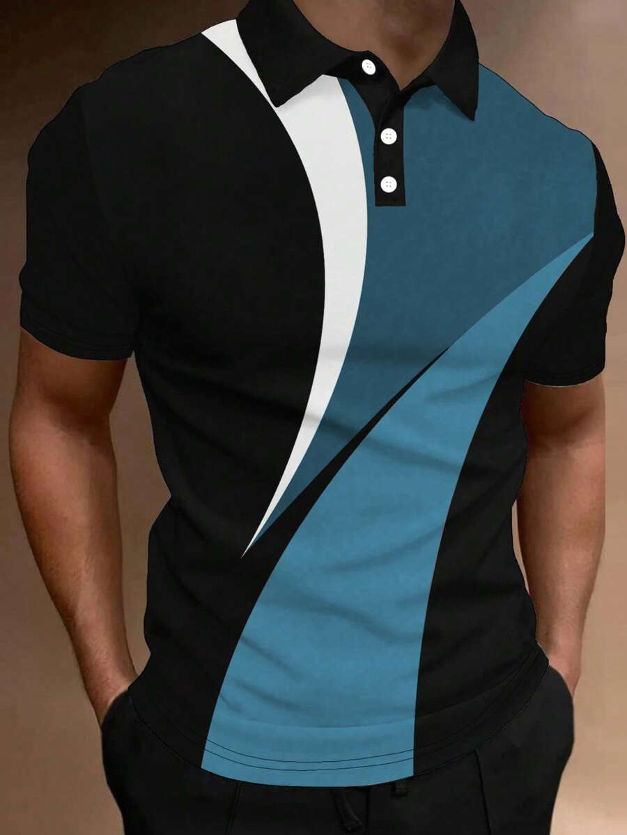 Manfinity Homme Camisa polo de manga corta casual de bloques de color para hombre en verano