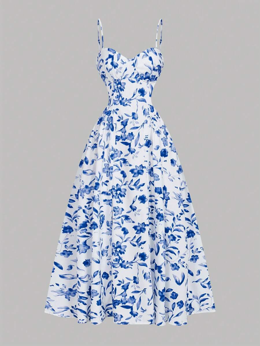SHEIN Privé Women's Spring/Summer New Vacation Elegant Romantic Blue And White Flowers Floral Print Sleeveless Chest Cup Dress,Sexy Waist-High Print Dress,Bohemian Dress,Floral Dress Women,Birthday Dress,Graduation Dress,Spring Women Dresses,Blue And White Printed Long Dress, Floral Dress,Floral Dress,Beach Outfits,Country Dress Suitable For Valentine's Day, Concert, Performance, Date, Party,Wedding Season, Beach,Hawaii,Sexy, Elegant, Commute, Back To School, Vacation
