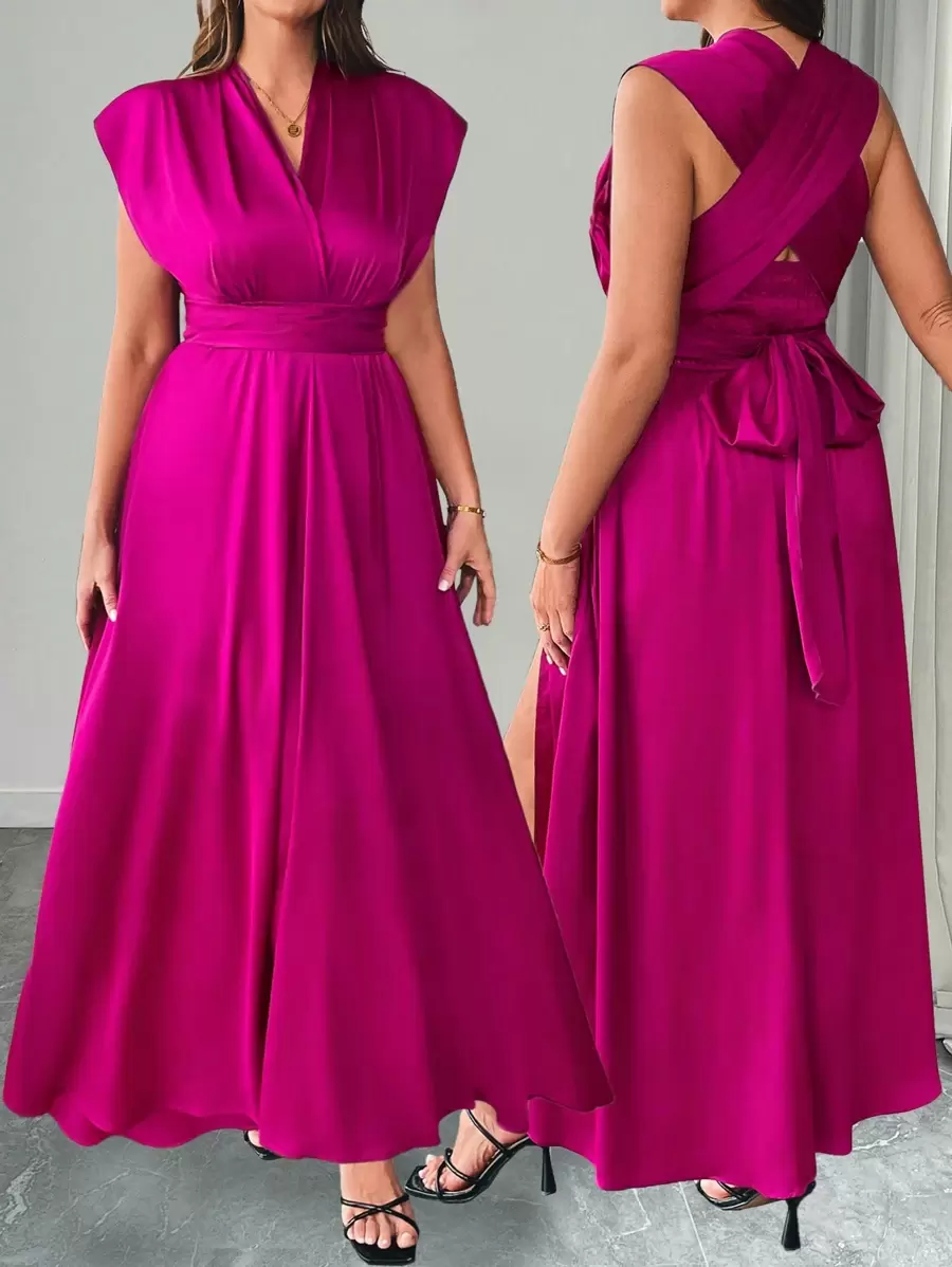 Celure Abito a-line con scollo a v, plissettato e avvolgente, per donne di taglia curvy