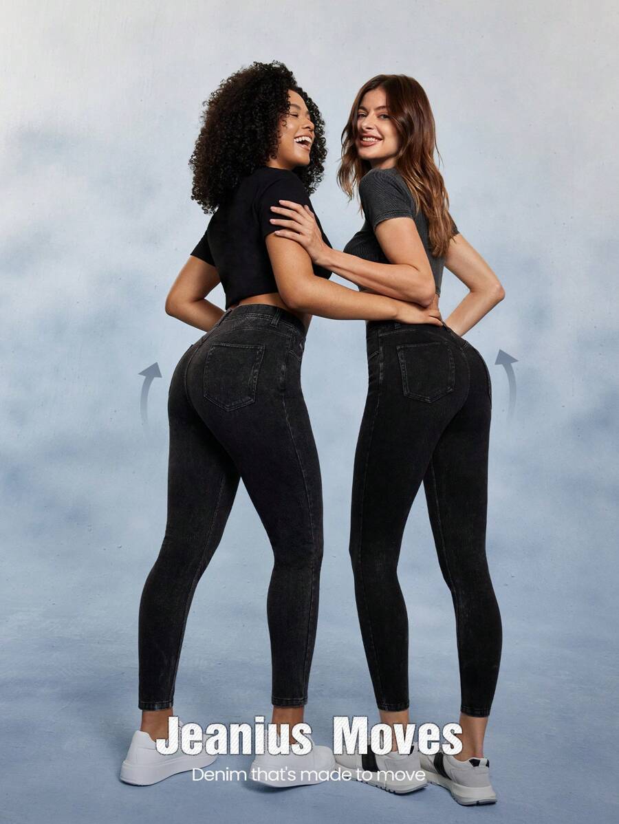 GLOWMODE Jeanious Super-Stretch Classic Denim Skinny Jeggings Yoga Daily With Five Pockets Yoga Daily