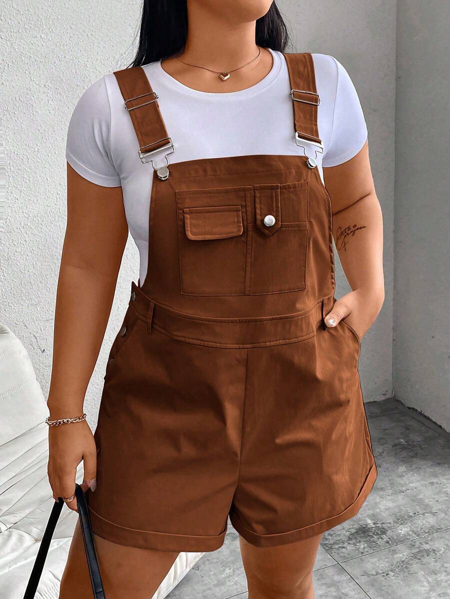 SHEIN MOOSTA Plus Size Solid Color Casual Jumpsuit, Suitable For Summer