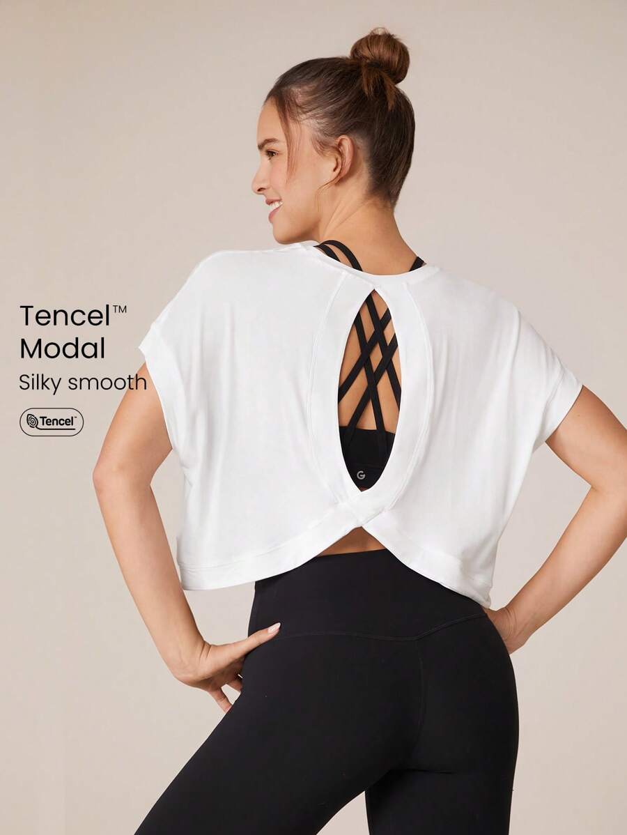 GLOWMODE Modal Oversized Short Sleeve Tee With Keyhole Back Low Impact Yoga Daily Casual