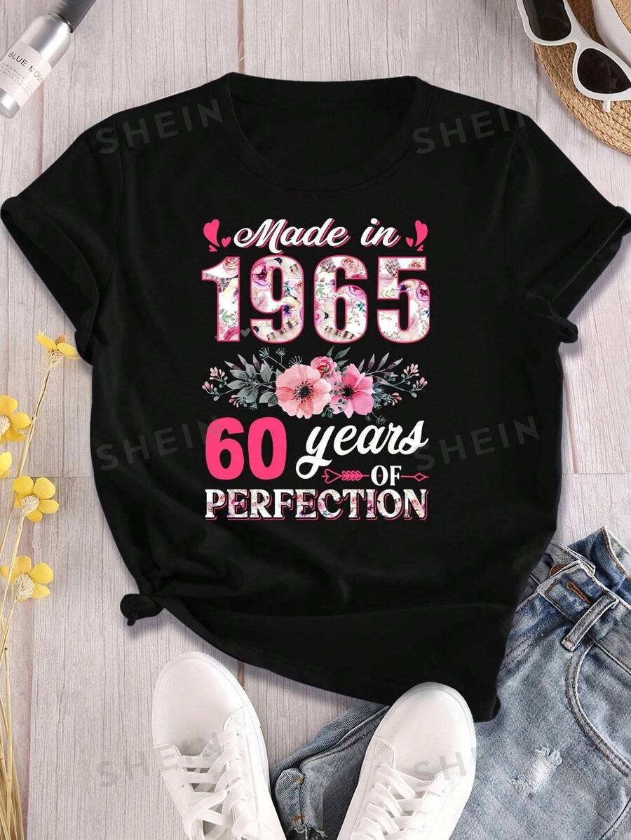 Camiseta de cuello redondo con impresión "60th Birthday", fabricada en 1965, 60 años