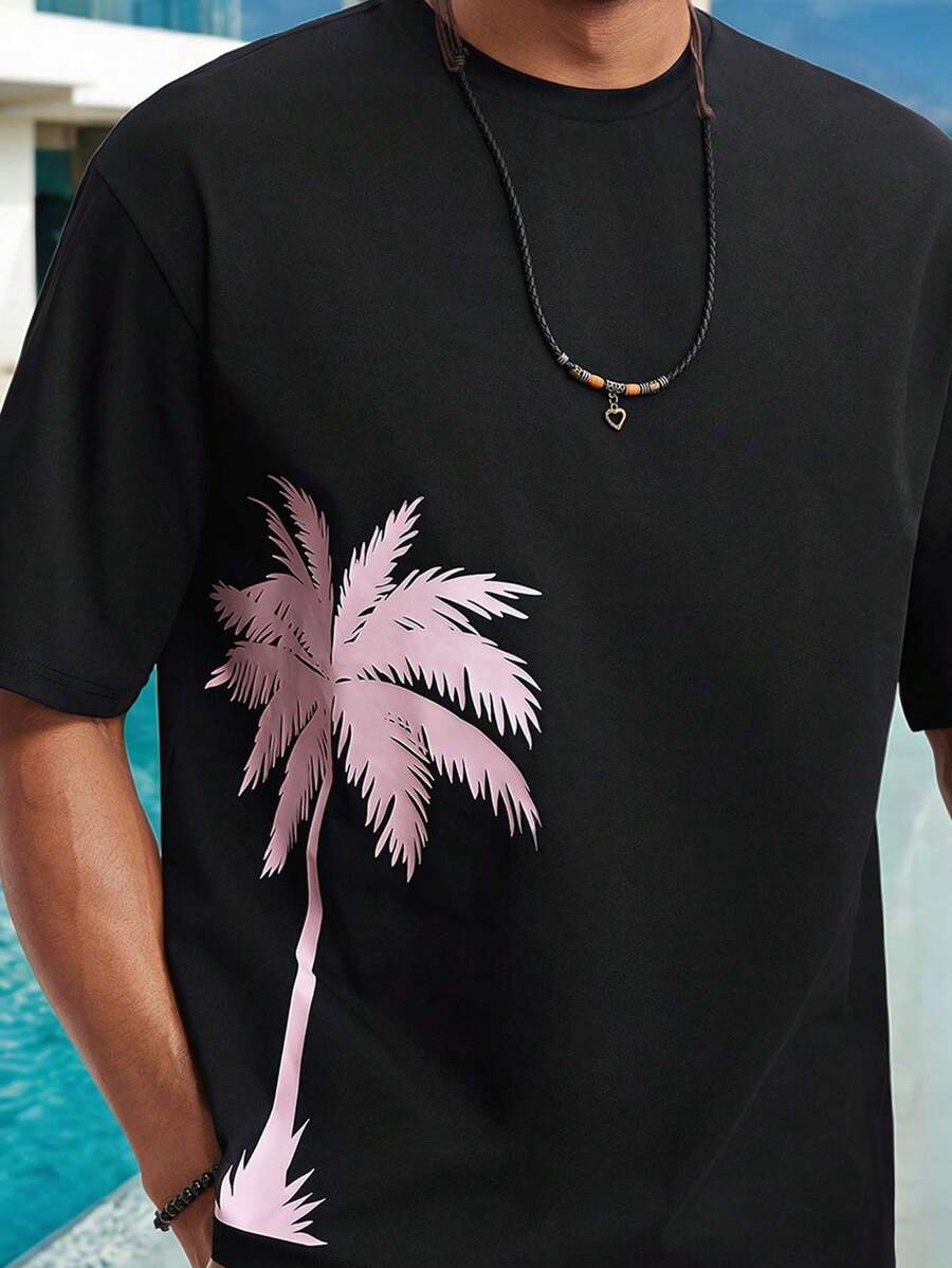 Manfinity VCAY Men's Knitted Casual Loose Fit Short Sleeve T-Shirt, Young And Fashionable For Daily Wear