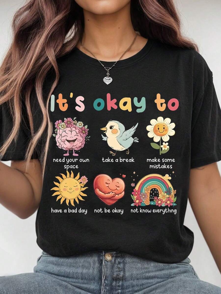 Calvaya Comfort Colors Notes To Self Retro Shirt, Hippie Motivational, It's Okay To Not To Be Okay, Mental Health Matters, Positive Vibes Shirt Graphic Tees Women Tops