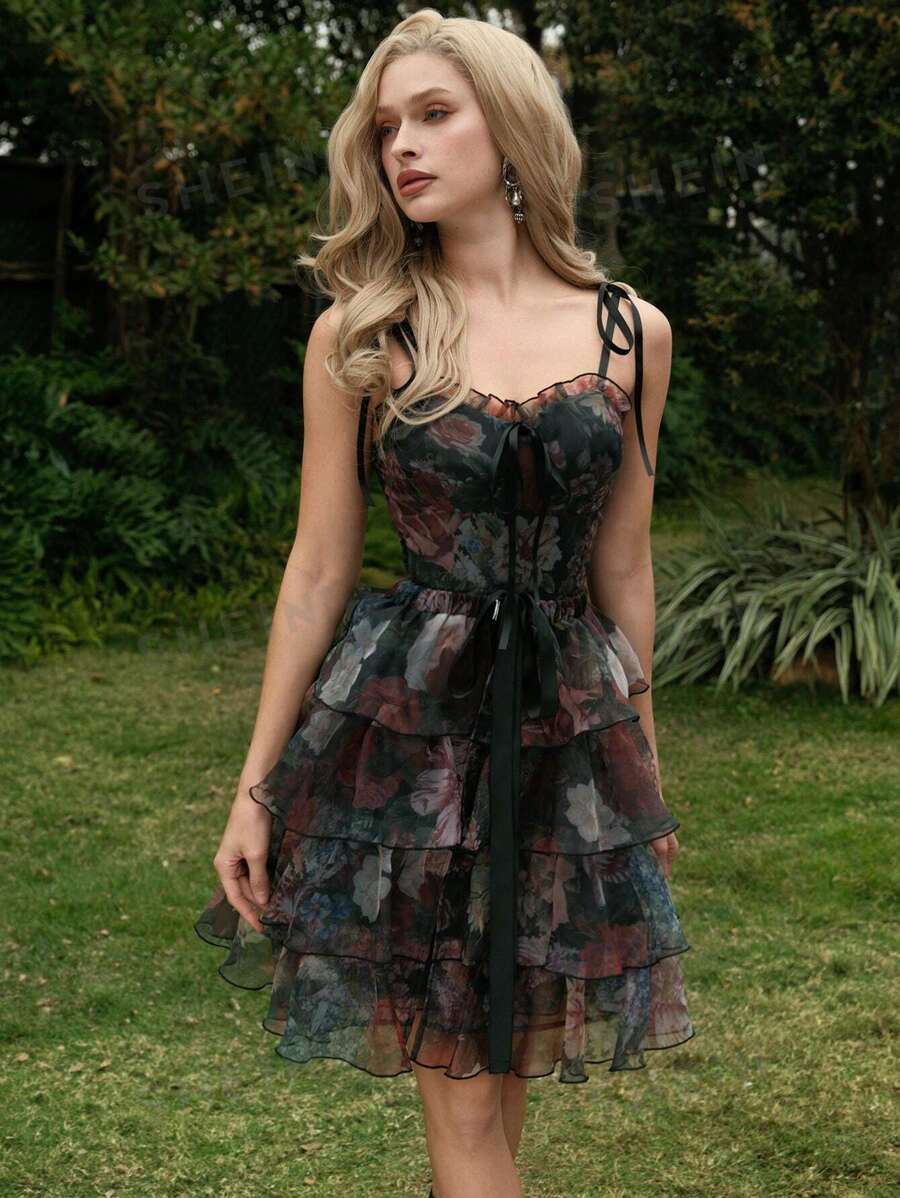SHEIN MOD Vestido corsé vintage de 2 en 1 con estampado floral en todo el vestido y múltiples faldas desmontables en estilo de corte - Vestido de cumpleaños, vestido de desfile, vestido de capas, vestido para cita, fiesta, vacaciones, té, cumpleaños, atuendo de verano para mujer, Pascua, atuendo de rave, festival, atuendo de concierto para mujer, atuendo de brunch para mujer, vestido de graduación