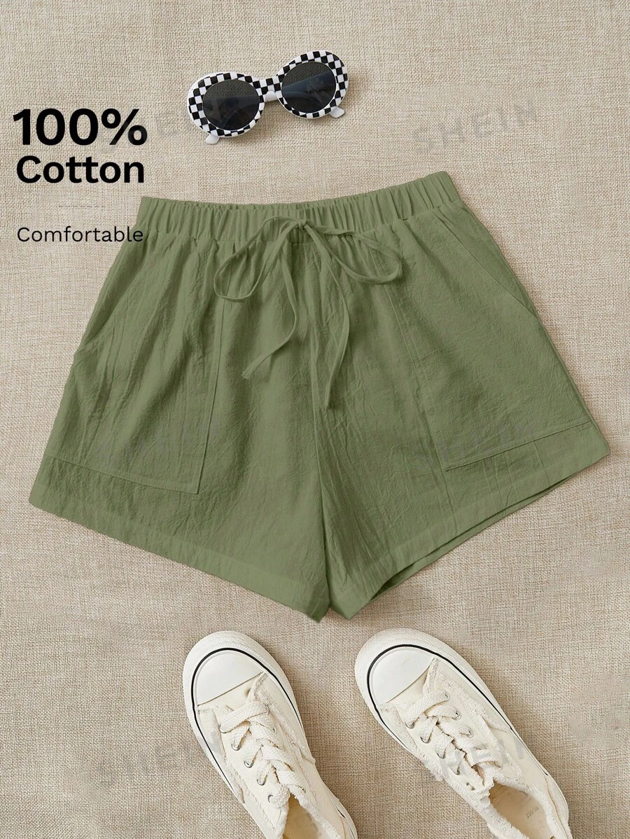 SHEIN EZwear Shorts de cintura con cordón con bolsillo oblicuo
