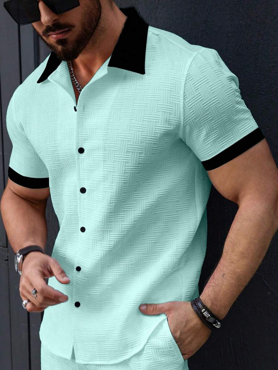Manfinity Homme Short Sleeve Casual Shirt, Suitable For Summer, Mint Green Outfit Men