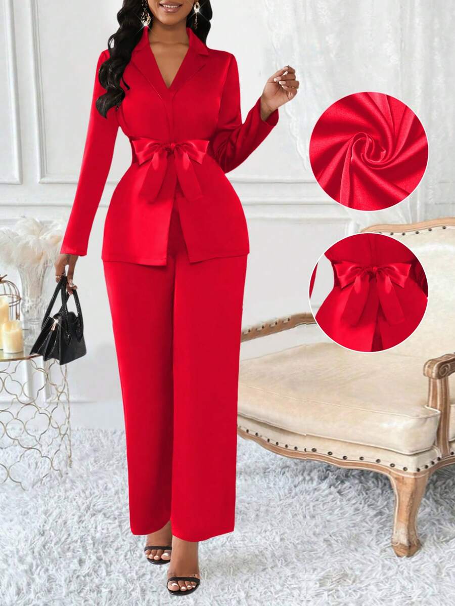 SHEIN Clasi 2pcs Women Satin Seersucker Casual Outfit, Stylish & Suitable For Summer
