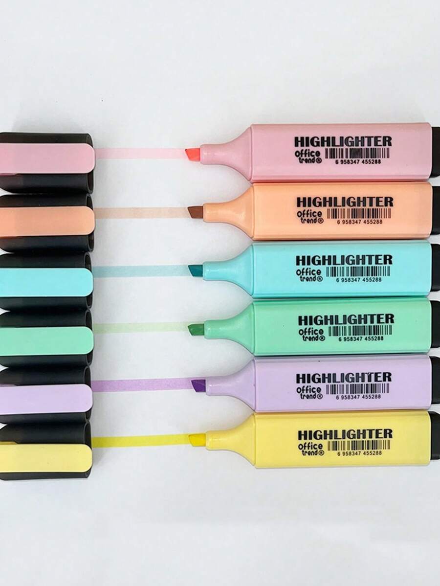SHEIN 6pcs Macaron Color Highlighter Pen Set For Students, Fresh Color Tone Back To School