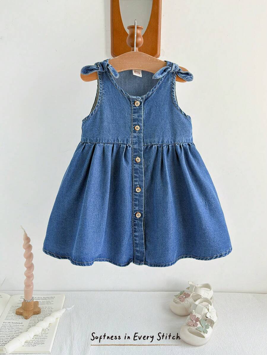 Cozy Pixies Baby Girl V-Neck Bow Accent Sleeveless Waist Fitted Dress, Versatile & Comfortable
