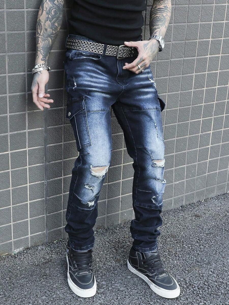 Manfinity LEGND Pantalones vaqueros casuales de talla grande para hombres, simples y de moda, aptos para el uso diario
