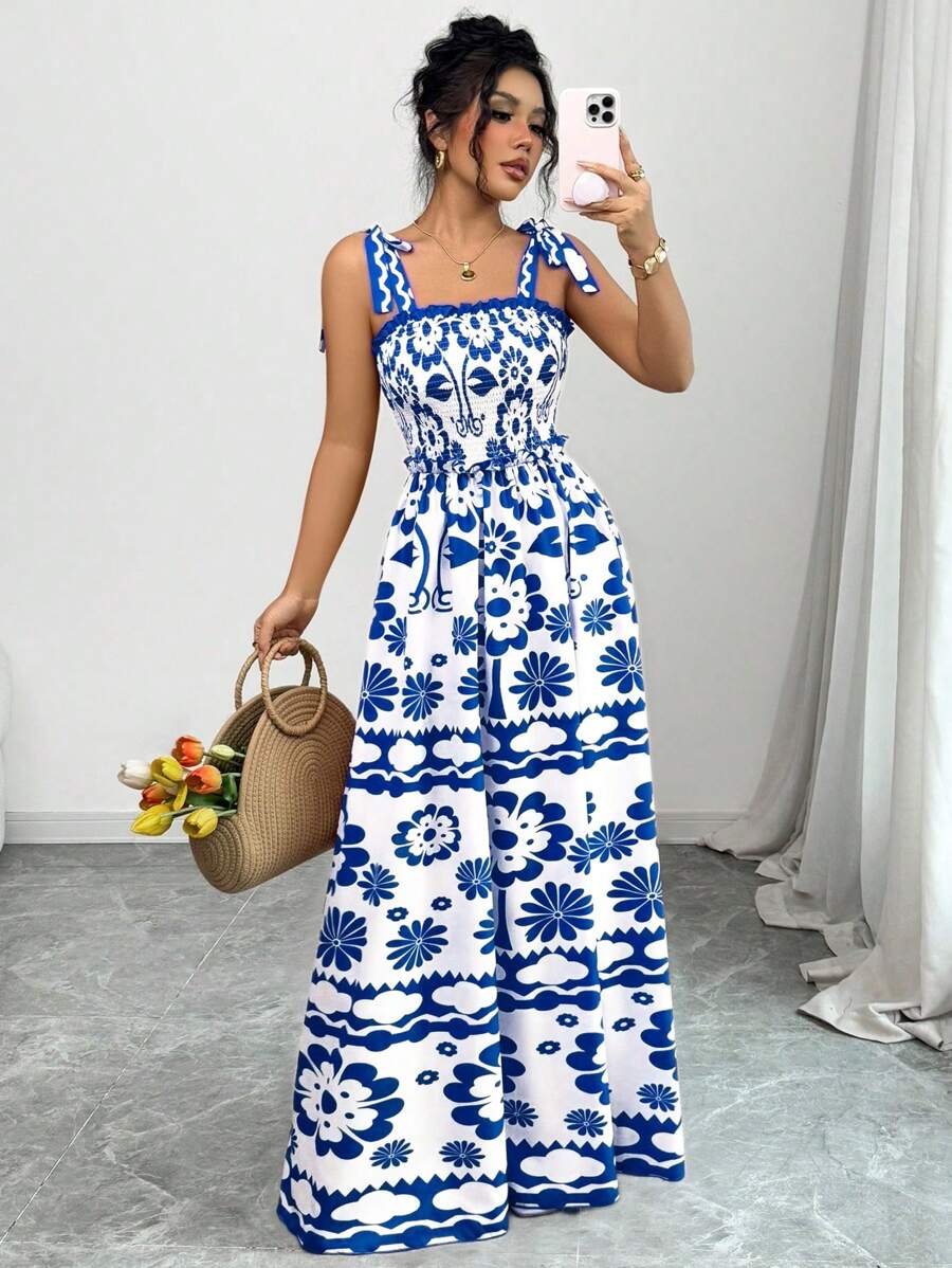Chiquease Plus Size Women All-Over Print Spaghetti Strap Dress, Vacation & Casual Wear