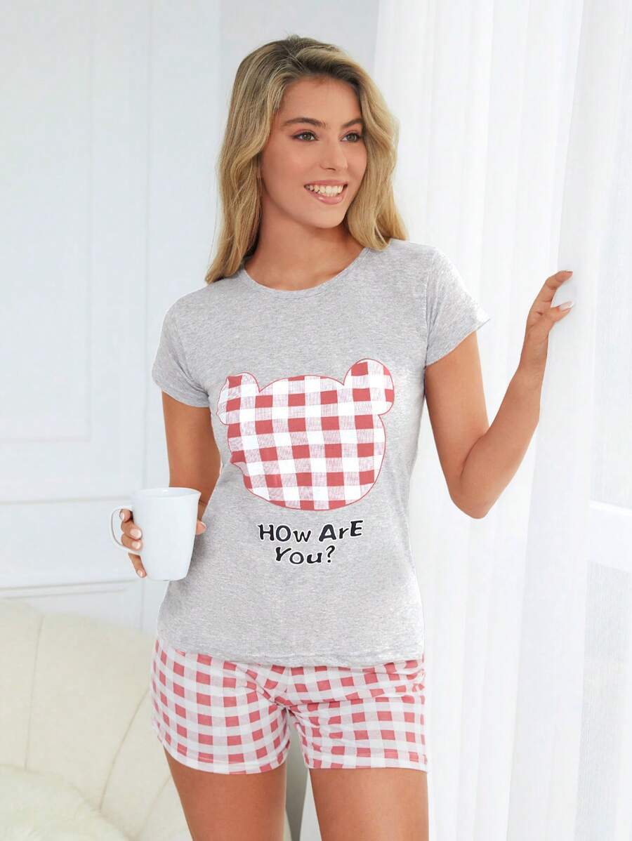 RueChic Conjunto de pijama tecido de algodão & gráfico de slogan