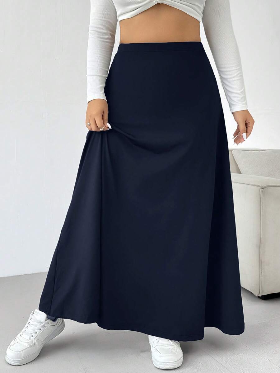 SHEIN EZwear Spódnica z wysokim stanem w dużym rozmiarze, swobodna do codziennego noszenia, odpowiednia na jesień