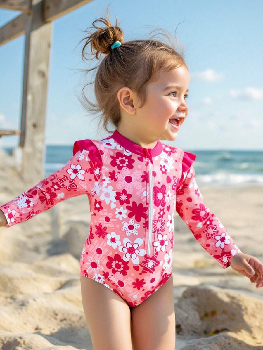 SHEIN Maillot de bain une pièce à fleurs ditsy pour bébé fille, vacances à la plage