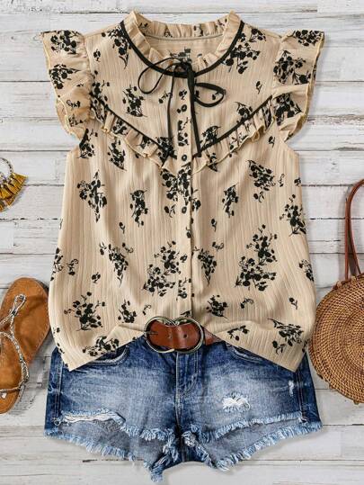 SHEIN LUNE Plus-Size Lantern Sleeve Casual Summer Shirt For Women