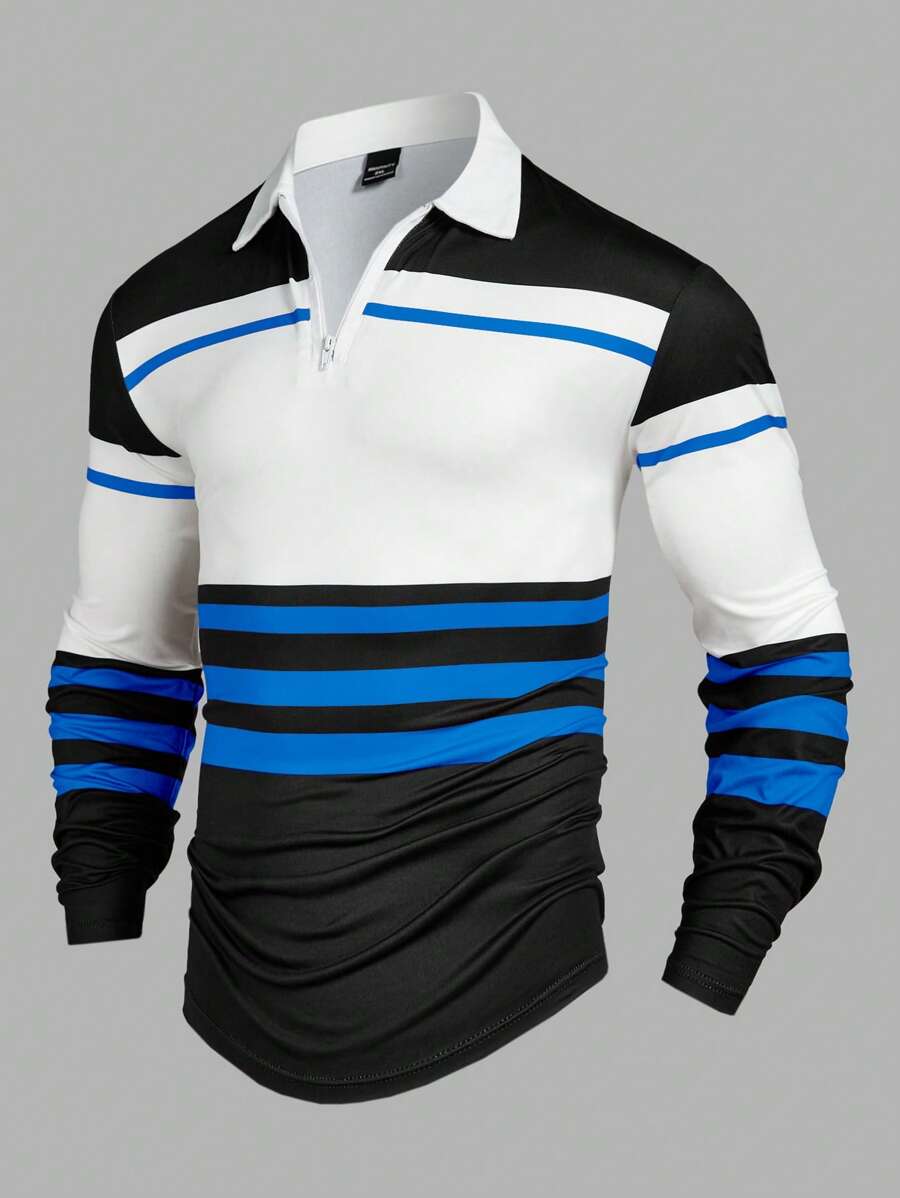Manfinity Homme Men's Polo Shirt Long Sleeve, Casual & Fashionable, Suitable For Summer