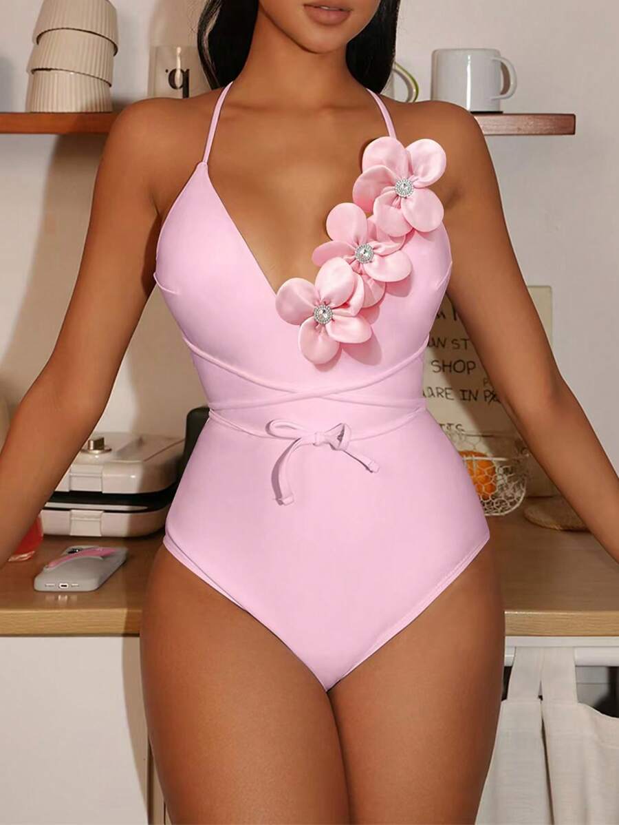 Swim Mod 1 pezzo Costume intero elegante da donna con stampa floreale, outfit adatto per vacanze in spiaggia