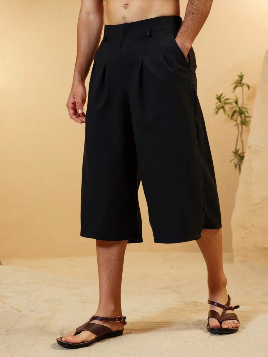Manfinity Hypemode Men's Loose 7/10 Length Pants, Solid Color Casual & Fashion For Daily Wear