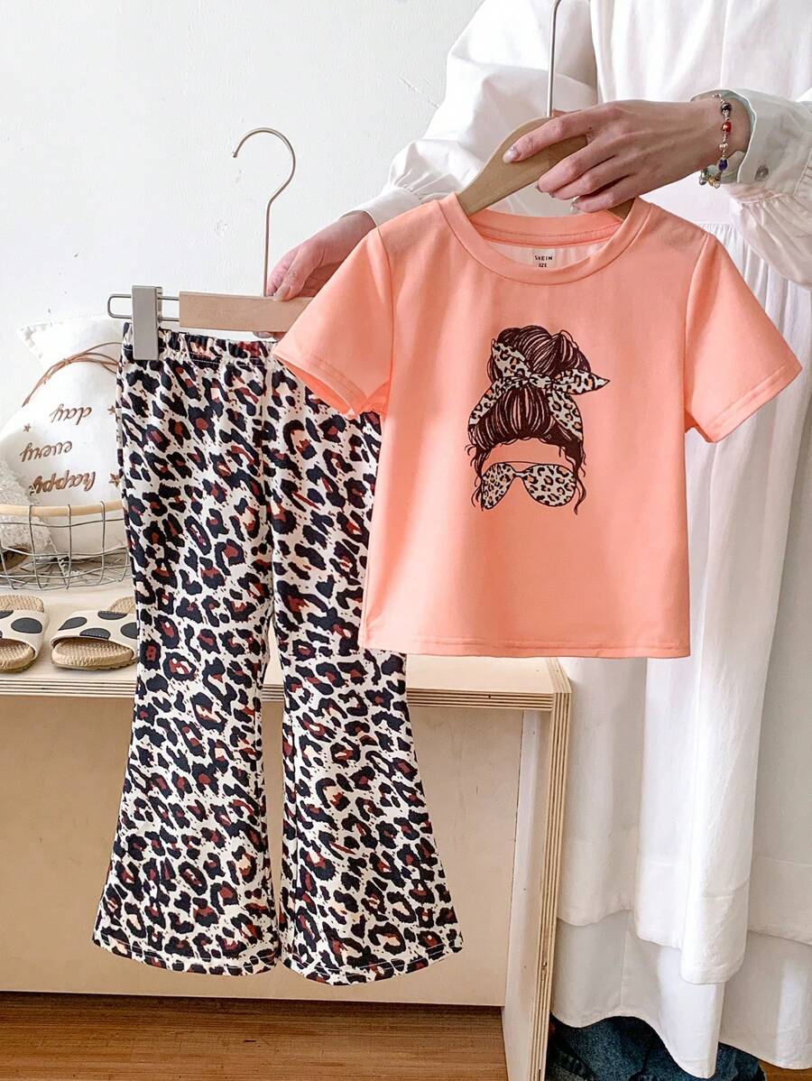 SHEIN 2pcs Unicorn Graphic Knit Tee & Skirt Set For Girls