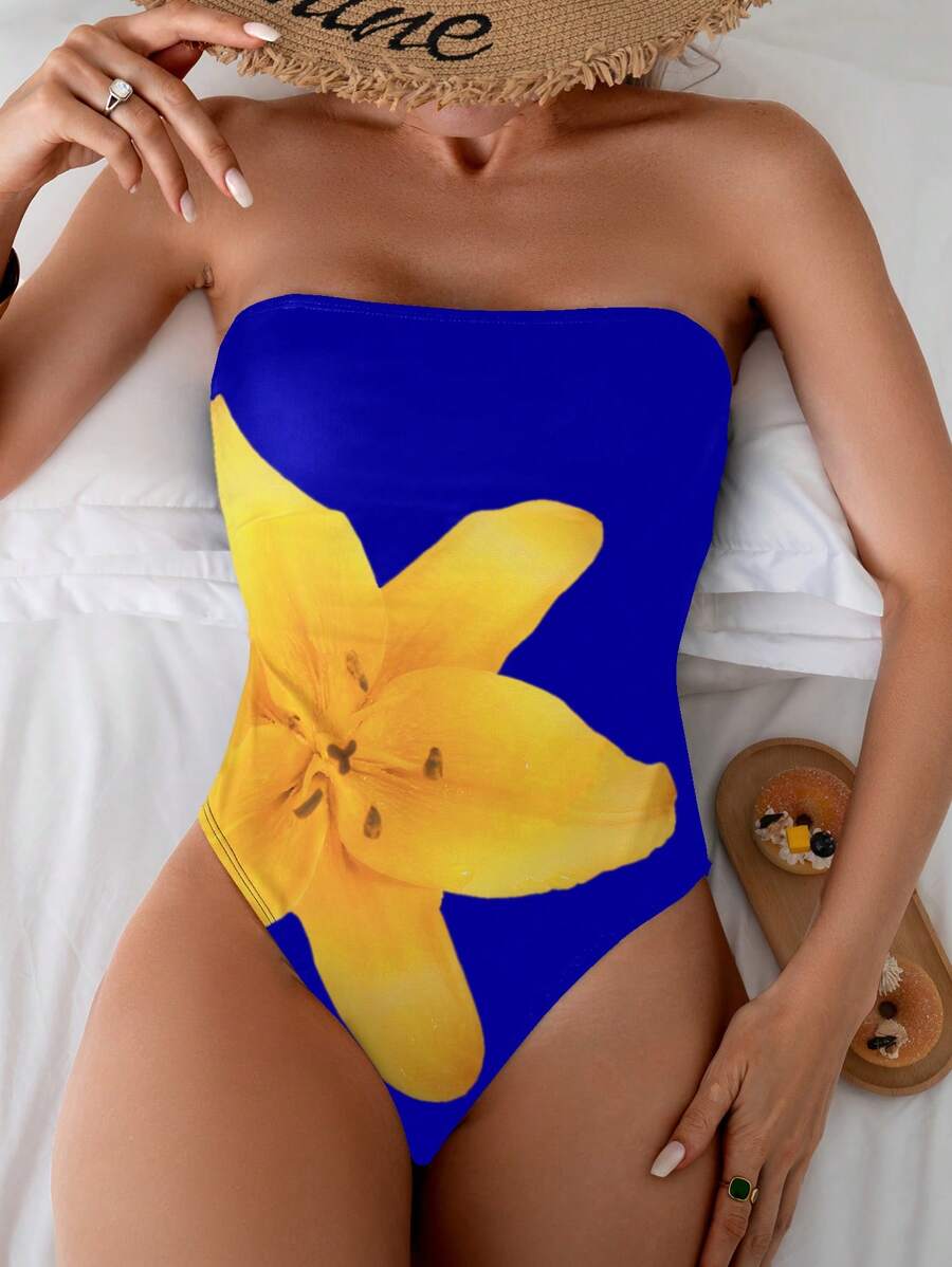 SHEIN Swim 1 pièce Maillot de bain une pièce avec imprimé de vacances et bretelles amovibles pour femmes