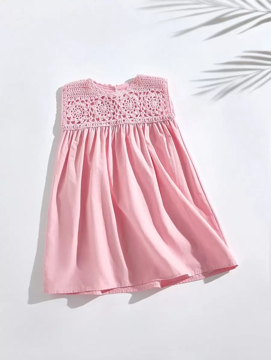 THE HAPPY LOOK Vestido sin mangas con flores de ganchillo en estilo vintage para niñas jóvenes