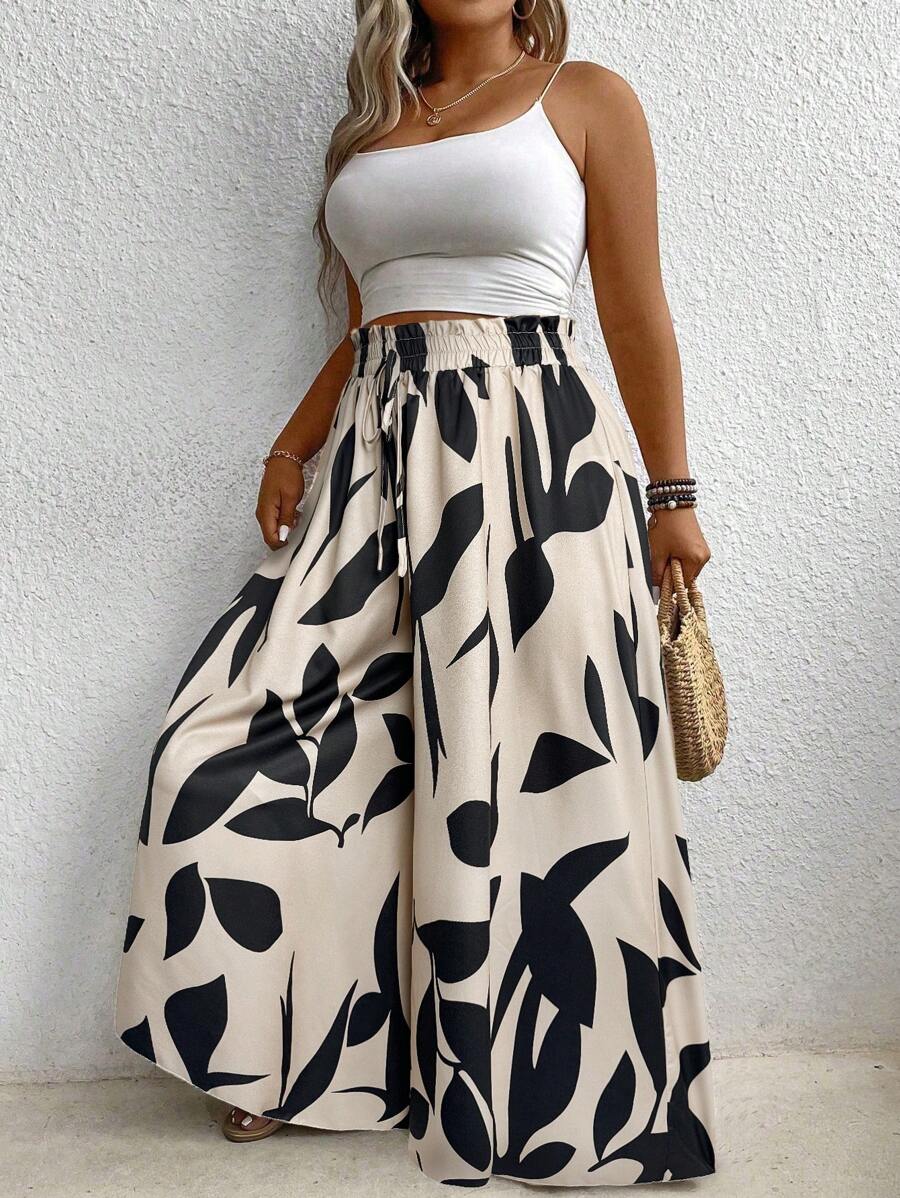 Pantaloni larghi con stampa floreale di taglia grande, stile casual da vacanza