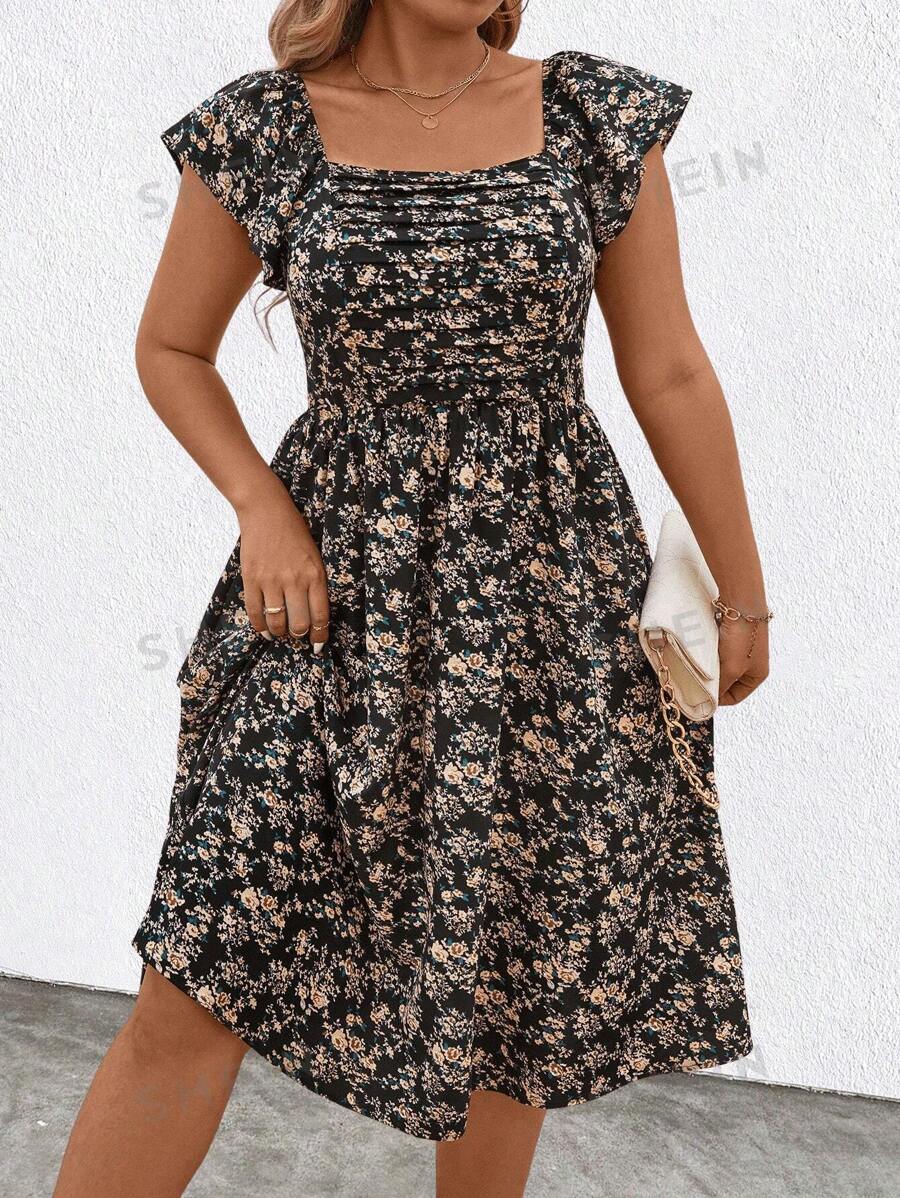 SHEIN Clasi Vestido informal con estampado floral Ditsy para mujer talla grande