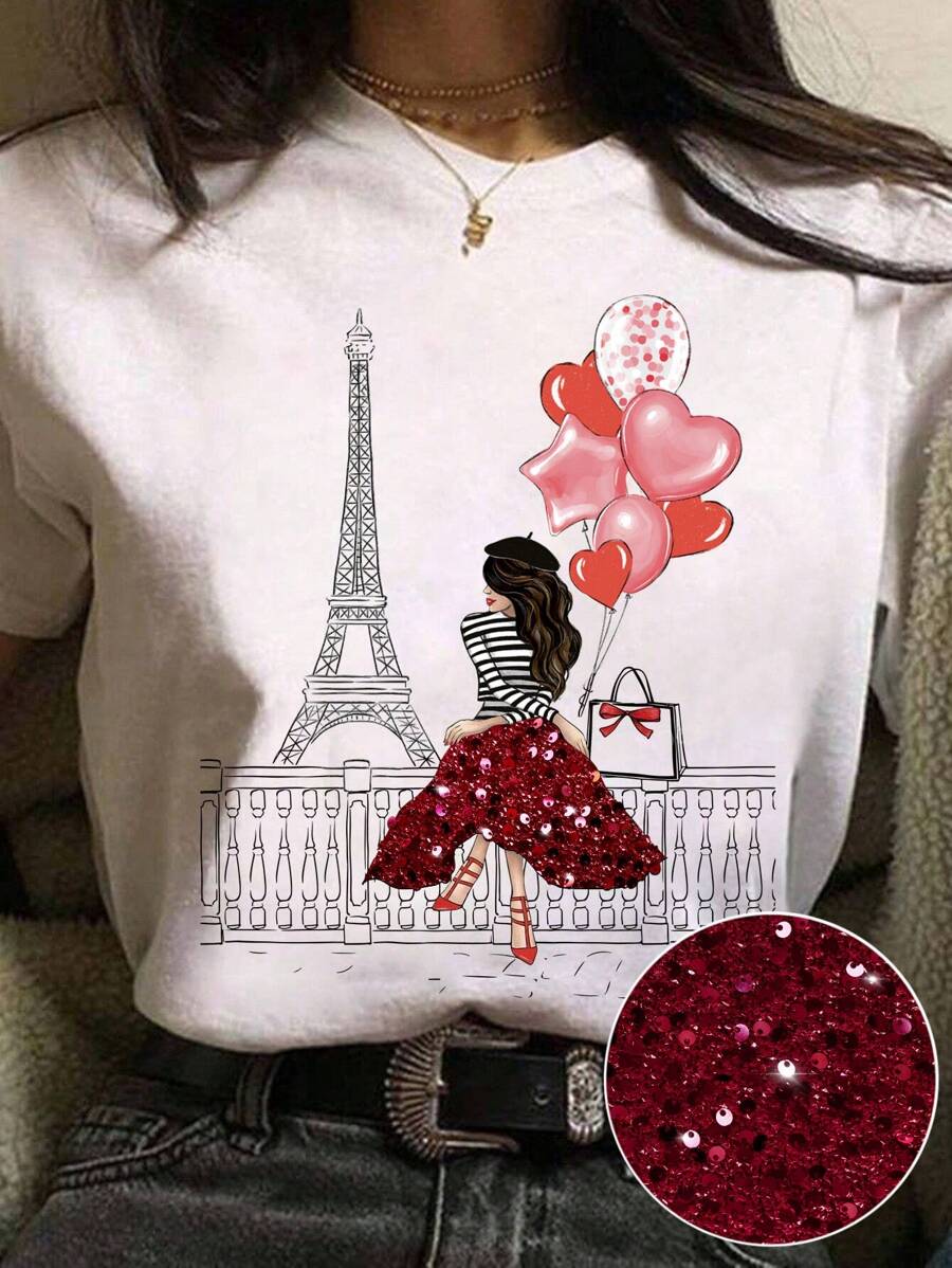 INAWLY Maglietta da donna a girocollo ampia e morbida con design ricamato, per primavera/estate