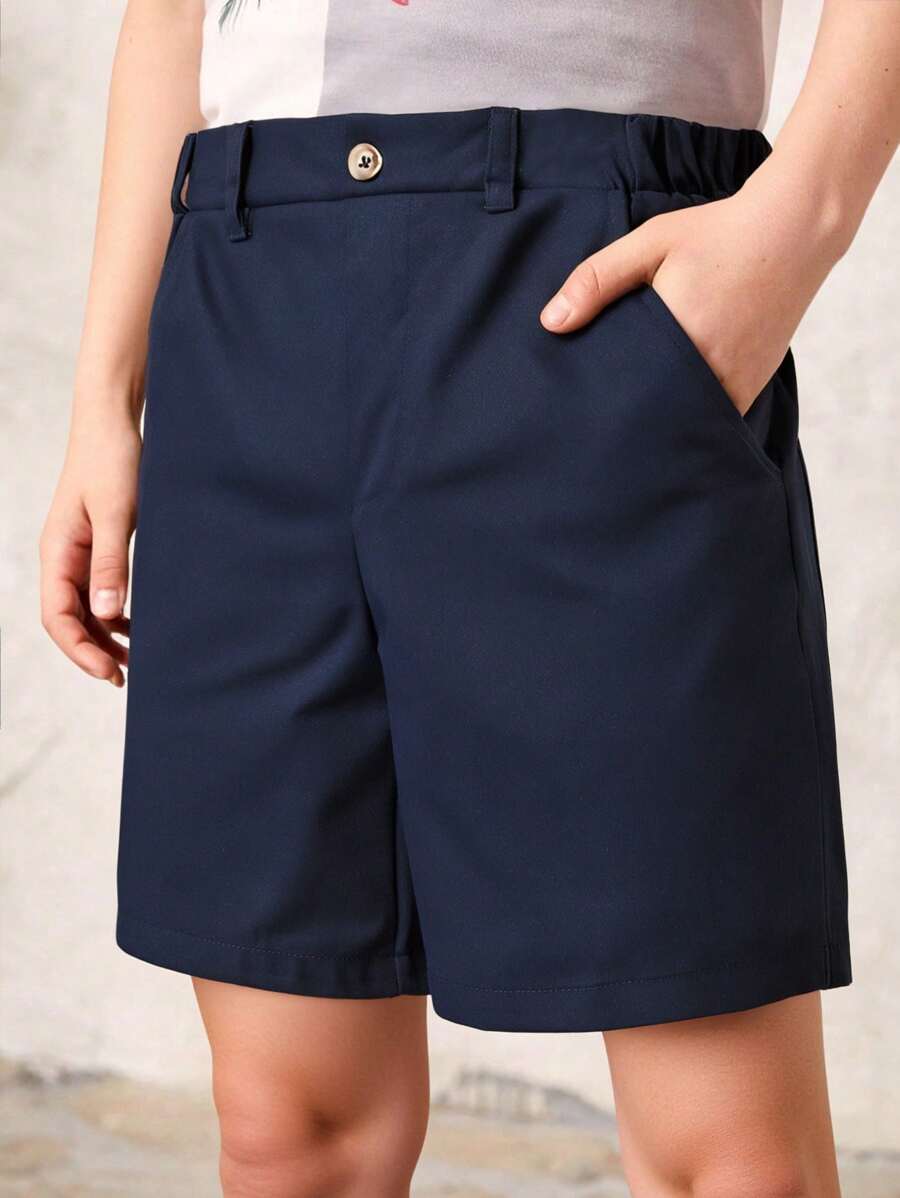 SHEIN Shorts Solides Pour Garçon Au Milieu De L'adolescence Avec Poches En Biais
