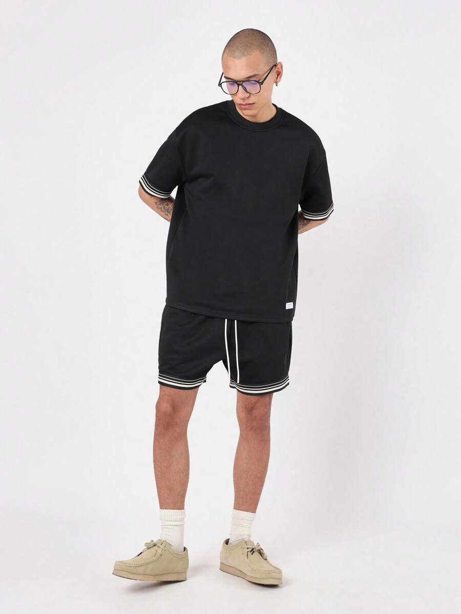 SUMWON Conjunto premium de chándal estilo athleisure con raya en el bajo, informal, de primavera y verano, ropa urbana de moda a juego, conjunto deportivo para entrenamiento y actividad física
