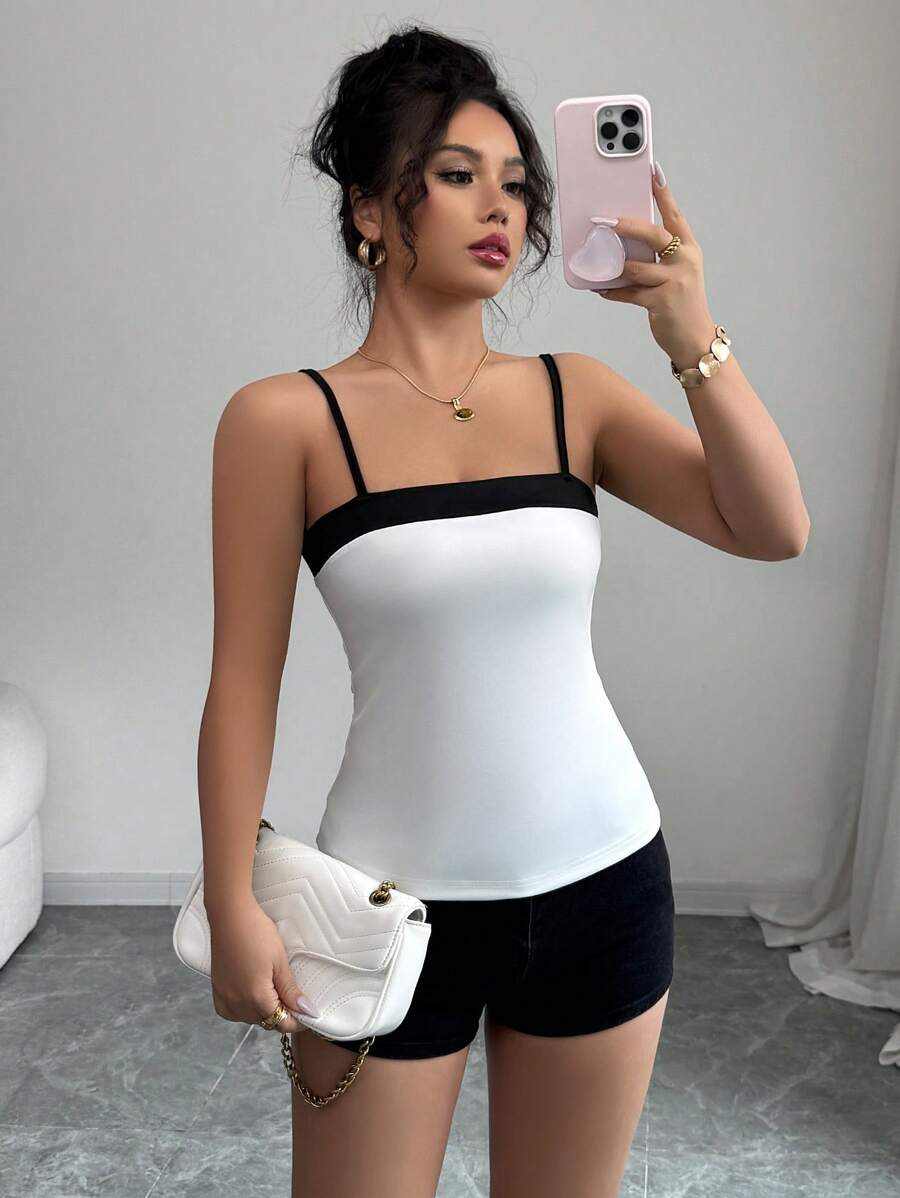 Elenzga Stijlvolle en veelzijdige forensenjurk voor dames, elegant, Frans, romantisch, kleurblok, strik op de rug, getailleerde camisole, lente en zomer