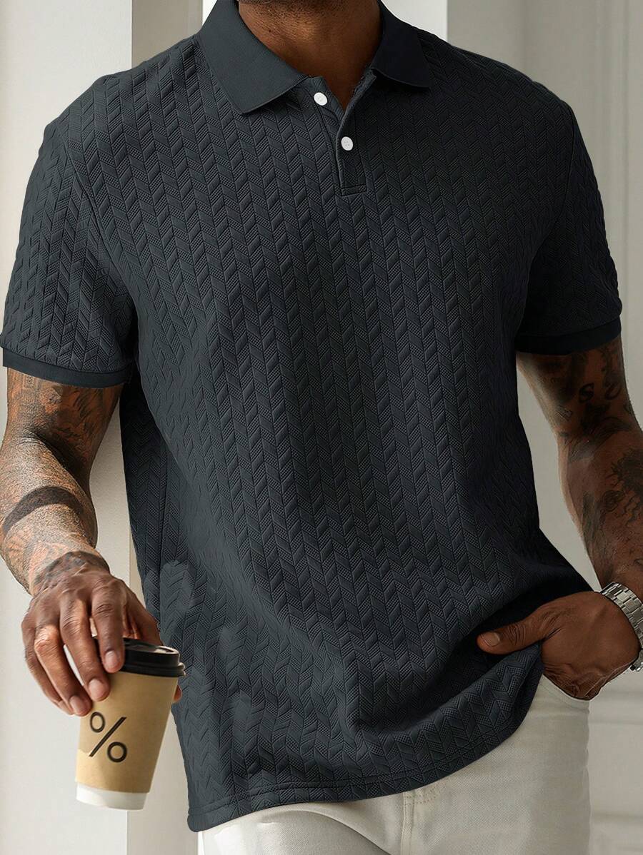 Manfinity CasualCool Men's Solid Color Short Sleeve Casual Commuting Polo Shirt , Polo Shirts For Men Collar