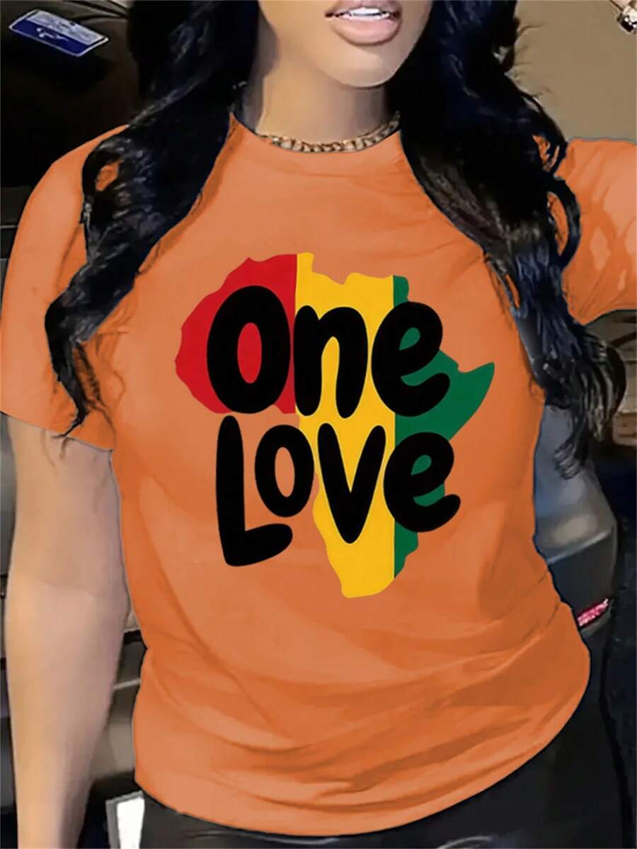 Maweii Camiseta de manga corta y cuello redondo con eslogan "One Love" para tallas grandes
