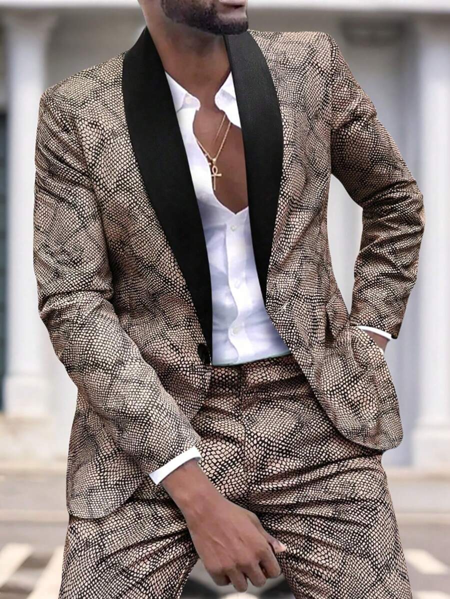 Manfinity AFTRDRK Plus Size Men's Casual Minimalist Blazer And Pants Set, Everyday Wear