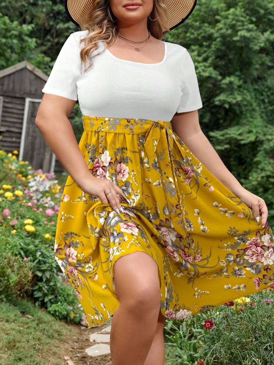 SHEIN LUNE Plus Size Simple Short Sleeve Casual Dress, Suitable For Summer