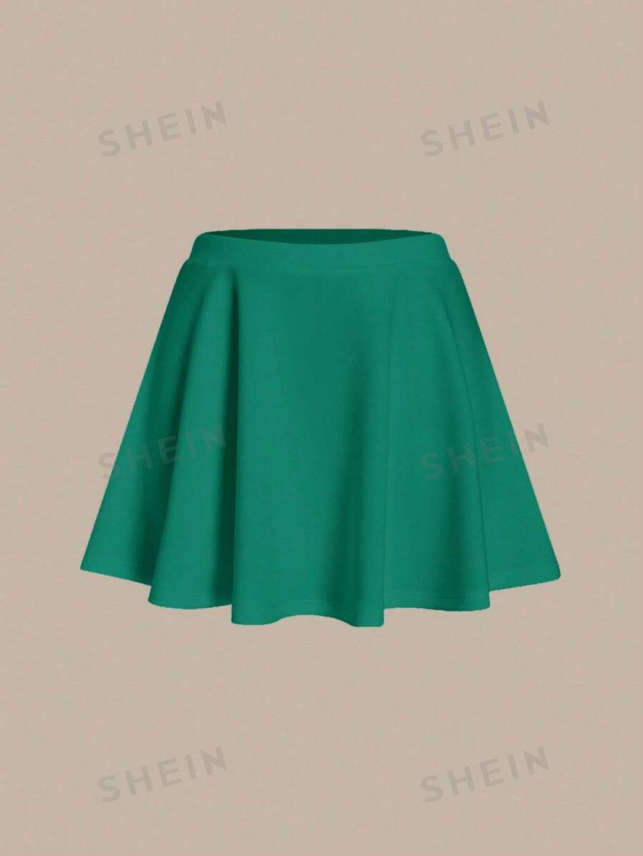 SHEIN BASICS Falda corta de línea A casual con cintura elástica de unicolor para mujer