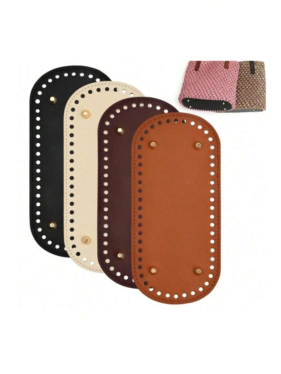 SHEIN 4 Stücke/Set PU Häkelstrick Taschenboden Pads, PU Leder Taschenboden Formgeber mit Löchern, ovale PU Leder Taschenboden Einsätze, für DIY Handtasche Bodenstützung, Umhängetaschen Putzhandwerke, nicht leicht verformbar (Schwarz, Braun, Khaki, Beige)