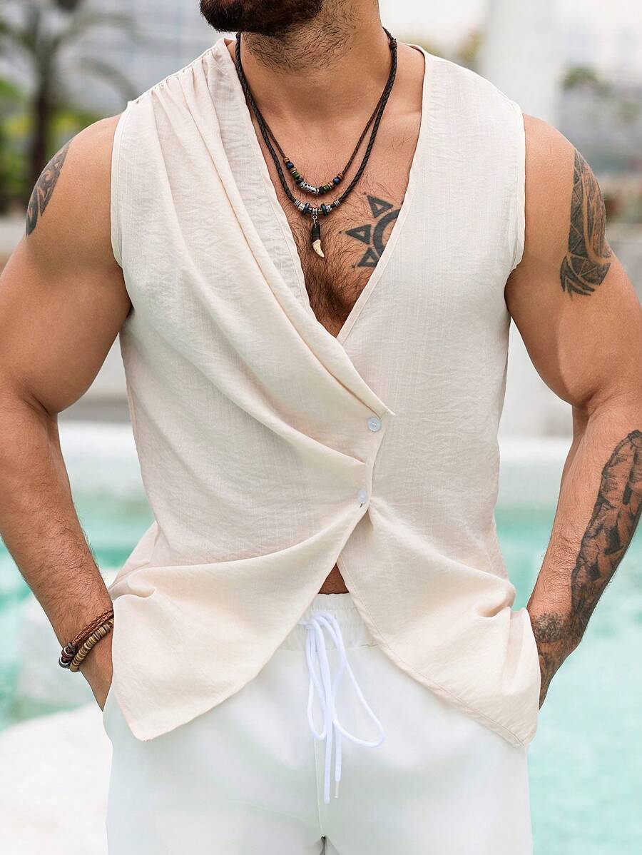 Manfinity RSRT Heren effenkleurig enkelrijs asymmetrisch casual vest